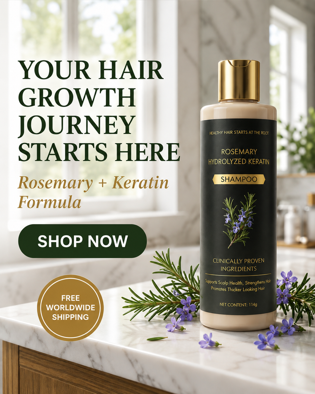 Zenith Cart Rosemary Hair Growth Shampoo – Rosemary + Keratin | Strengthens Hair & Supports Growth | Buy 1 Get 1 FREE