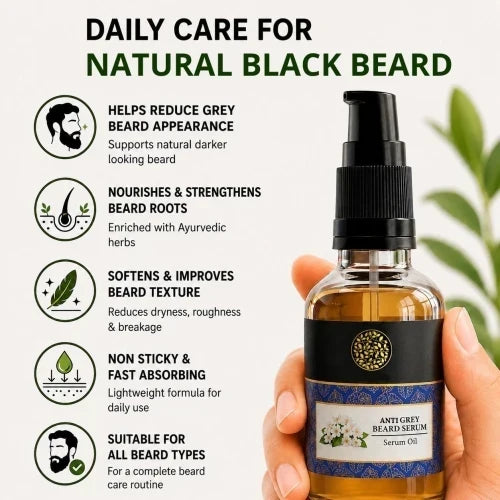 Anti Grey Beard Serum Oil - 100% Ayush Certified - For Premature Greying and Restore Natural Beard Color